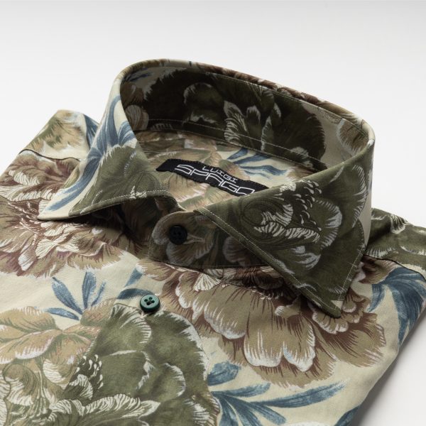Shirts Green And Blue Flowers On Beige Base